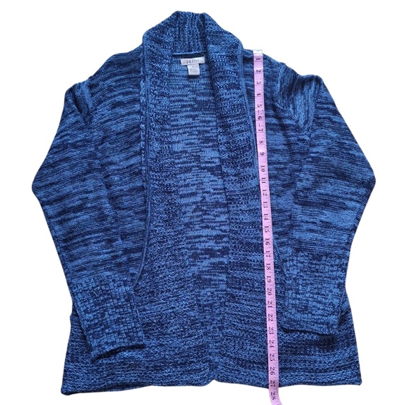 Fresh Womens XL Cardigan Blue Marled Knit Long Sleeve Sweater Work Office Casual - Picture 4 of 8